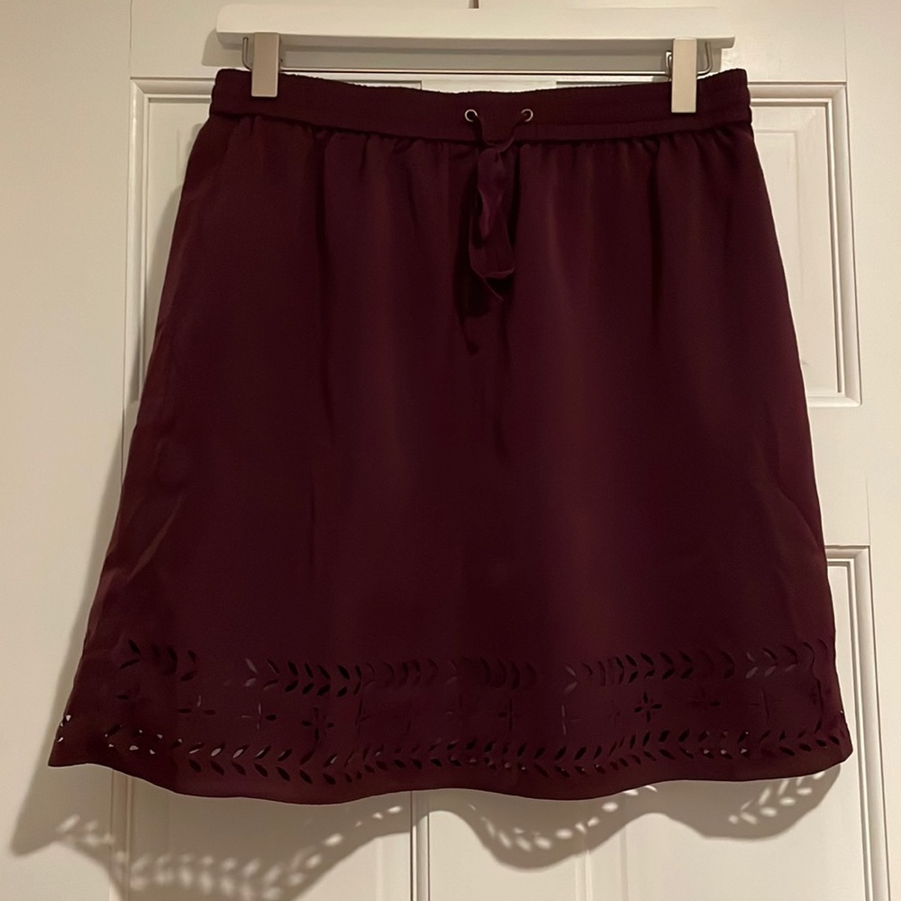 J CREW Plum Skirt Laser Cut Hem Draw String